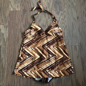 White Stag Stripe Halter One Piece Swimsuit